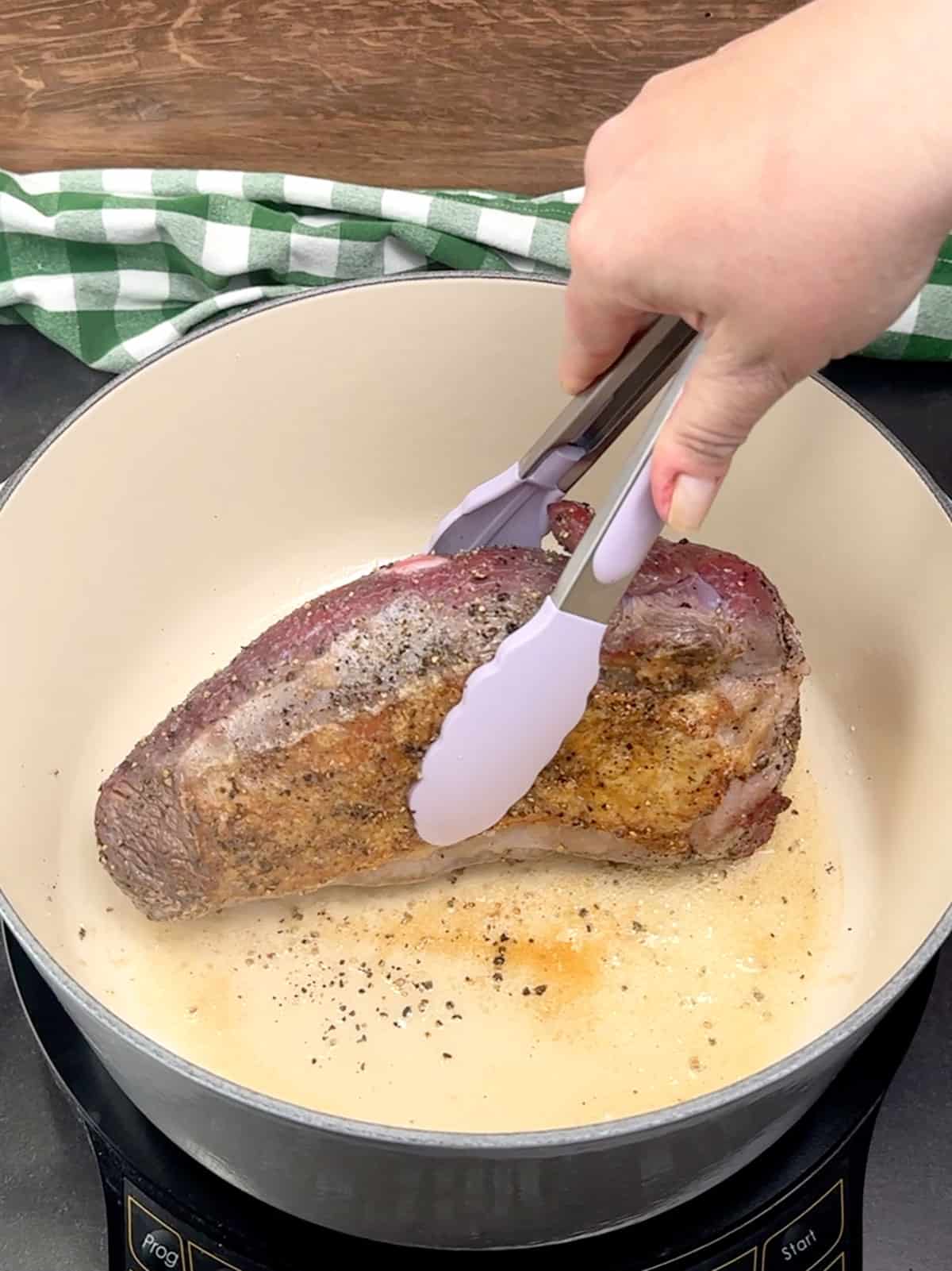 searing meat in Dutch oven