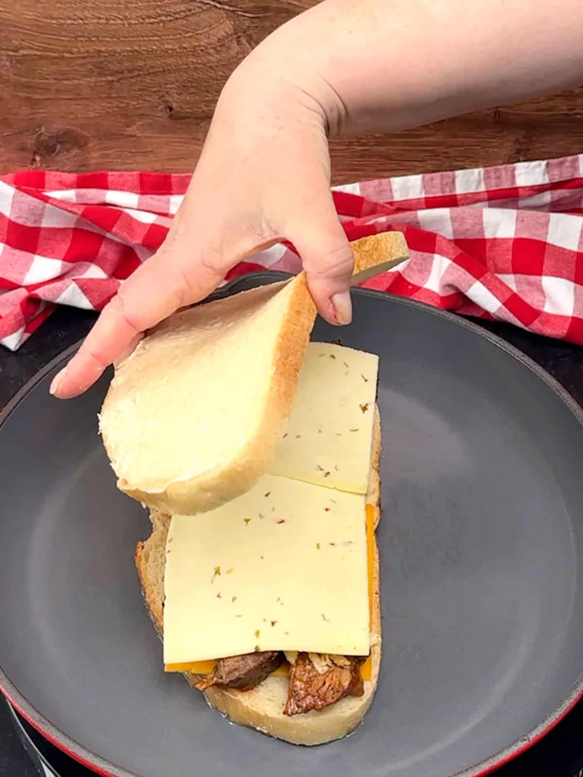 placing top piece of bead for sandwich