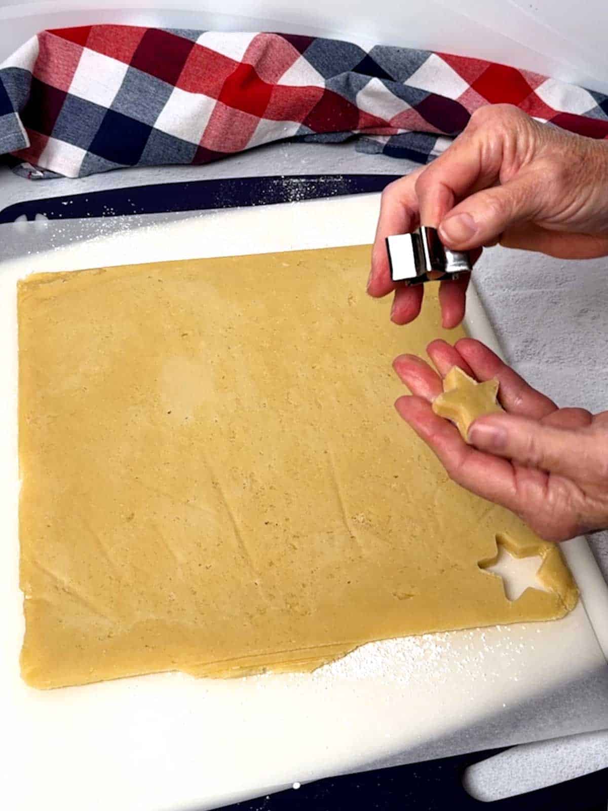 Cutting the stars with a 1.5 inch star cookie cutter.