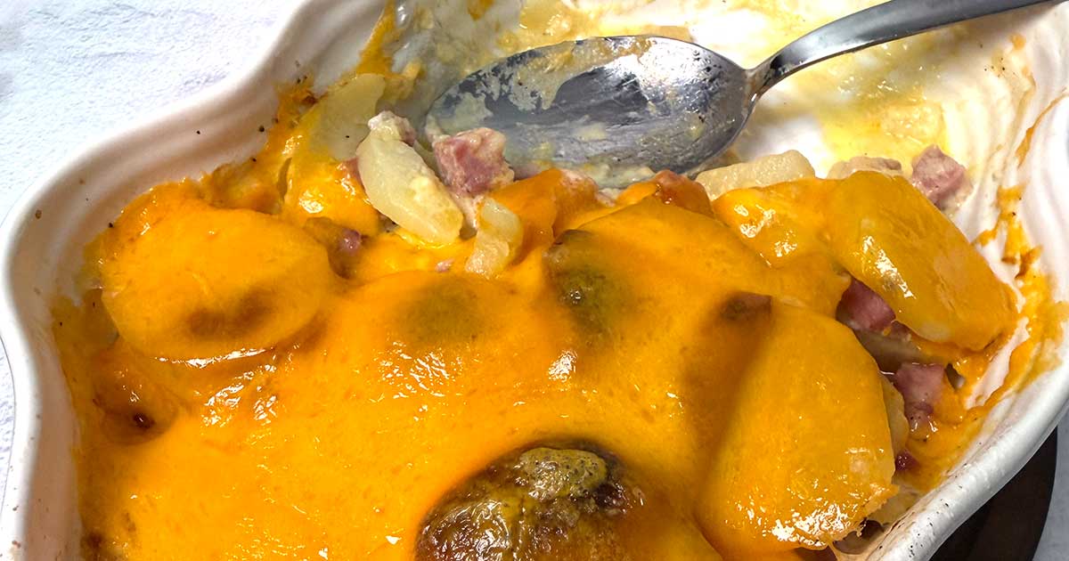 Scalloped potatoes with ham.