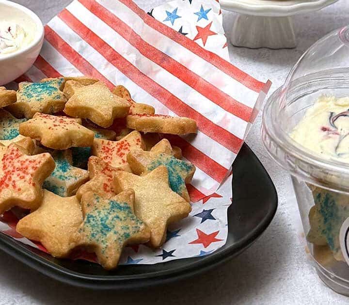 Red, white and blue star cookie cups and treats.