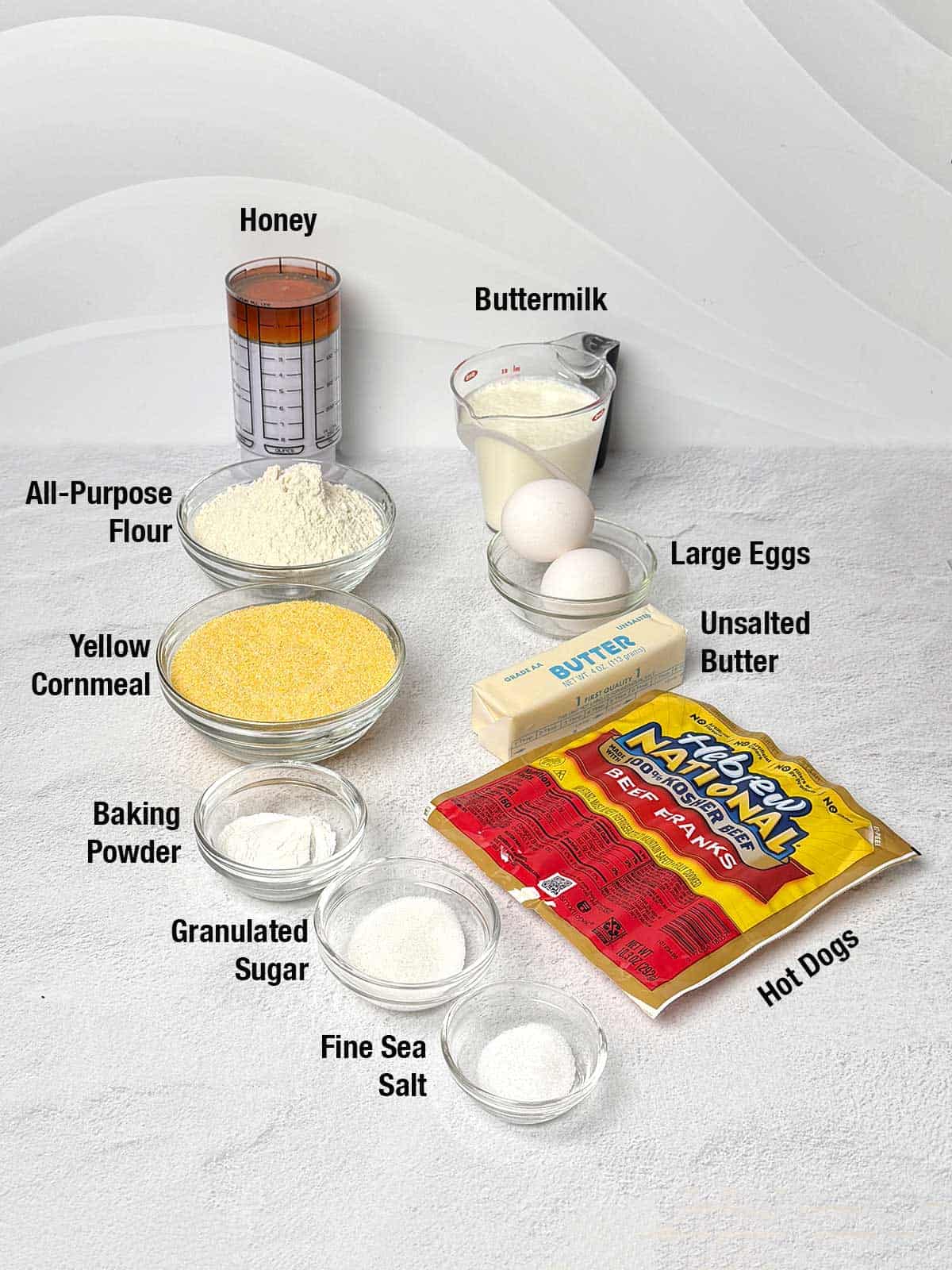 Ingredients for mini corn dog muffins.