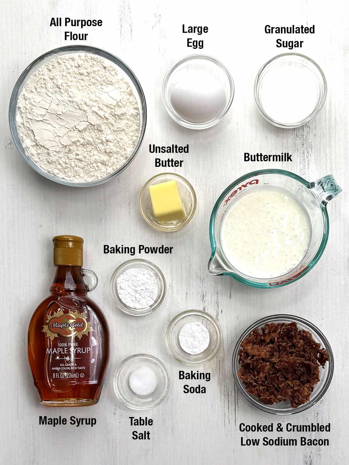 Ingredients for Quick & Easy Maple Bacon Pancake Muffins