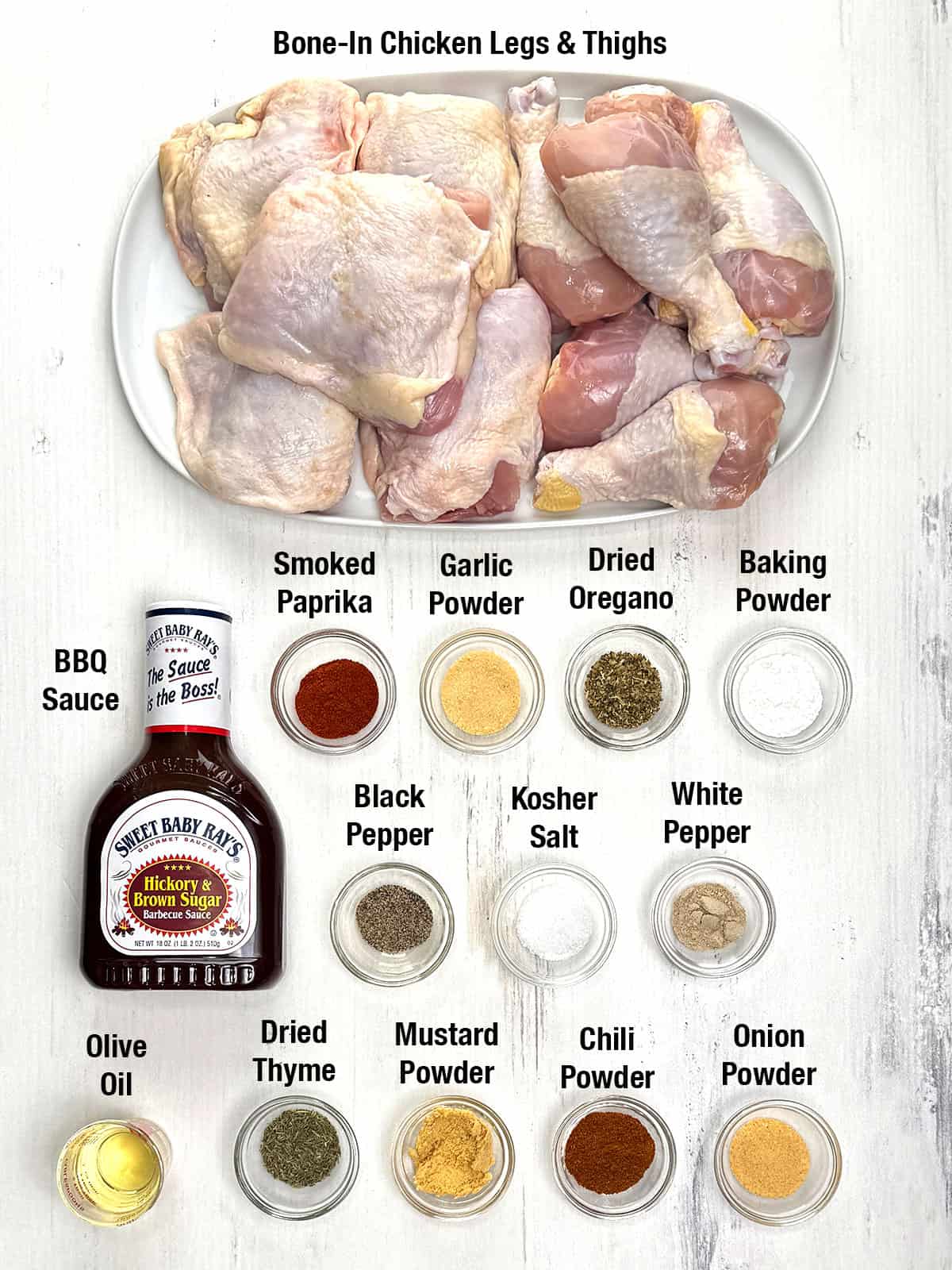 Ingredients for Oven Baked BBQ Chicken Legs & Thighs