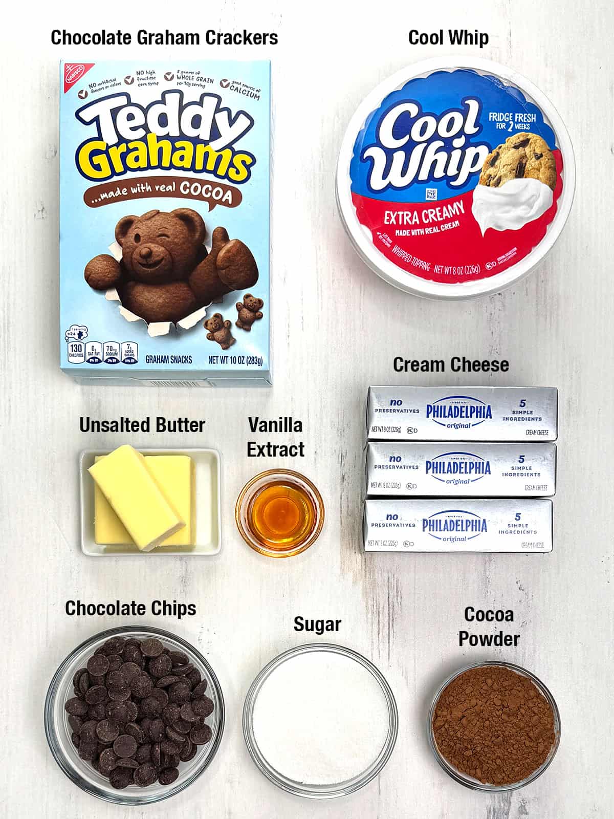 Ingredients for Easy No-Bake Chocolate Cheesecake