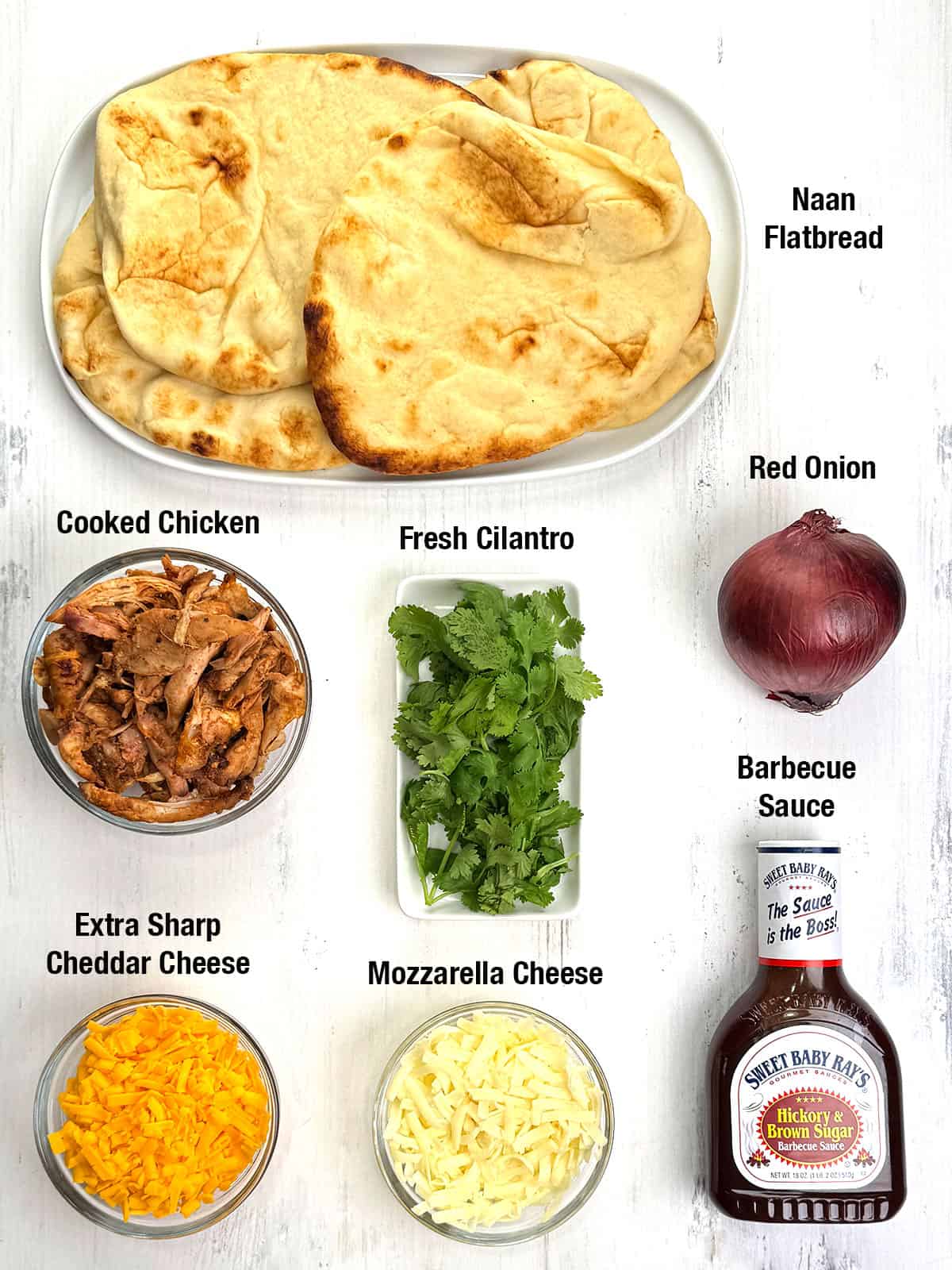 Ingredients for Easy Barbecue Chicken Flatbread Pizzas