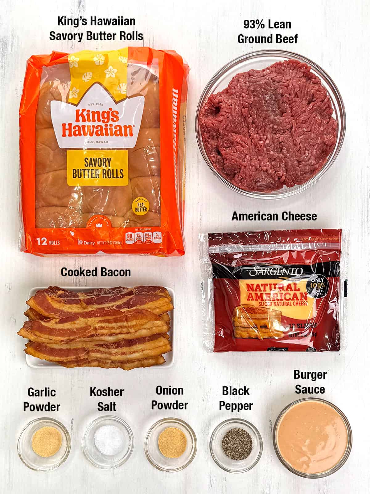 Ingredients for Bacon Cheeseburger Sliders