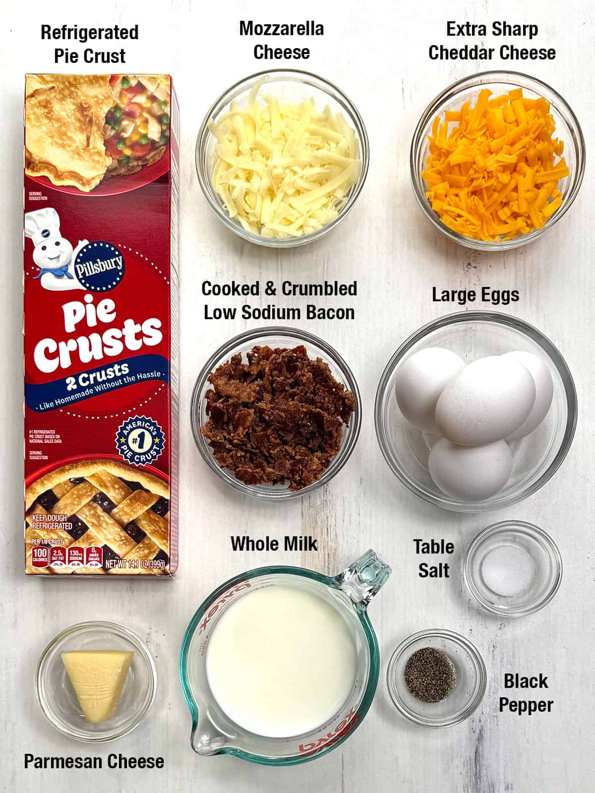 Ingredients for Easy Bacon and Cheese Quiche