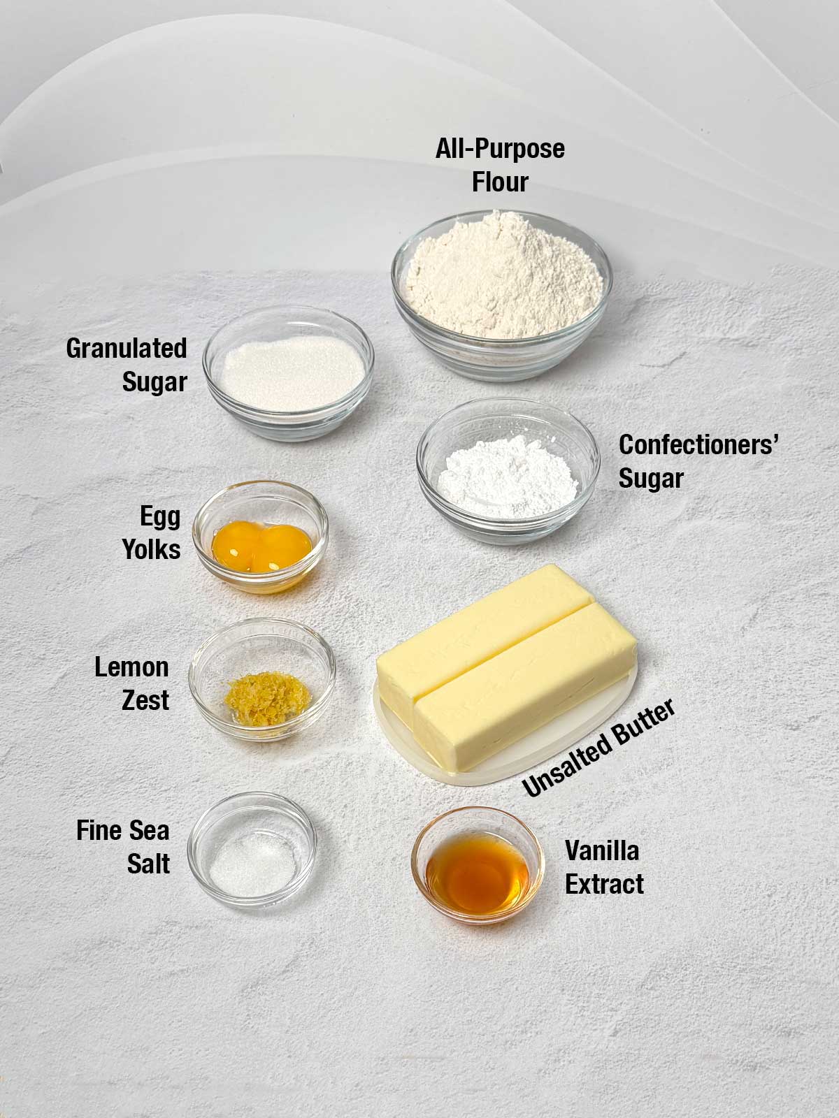 Ingredients for lemon sablés.