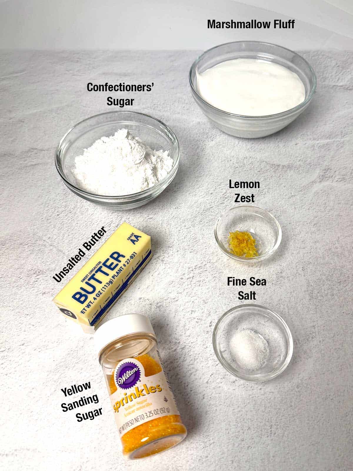 Ingredients for marshmallow dip.