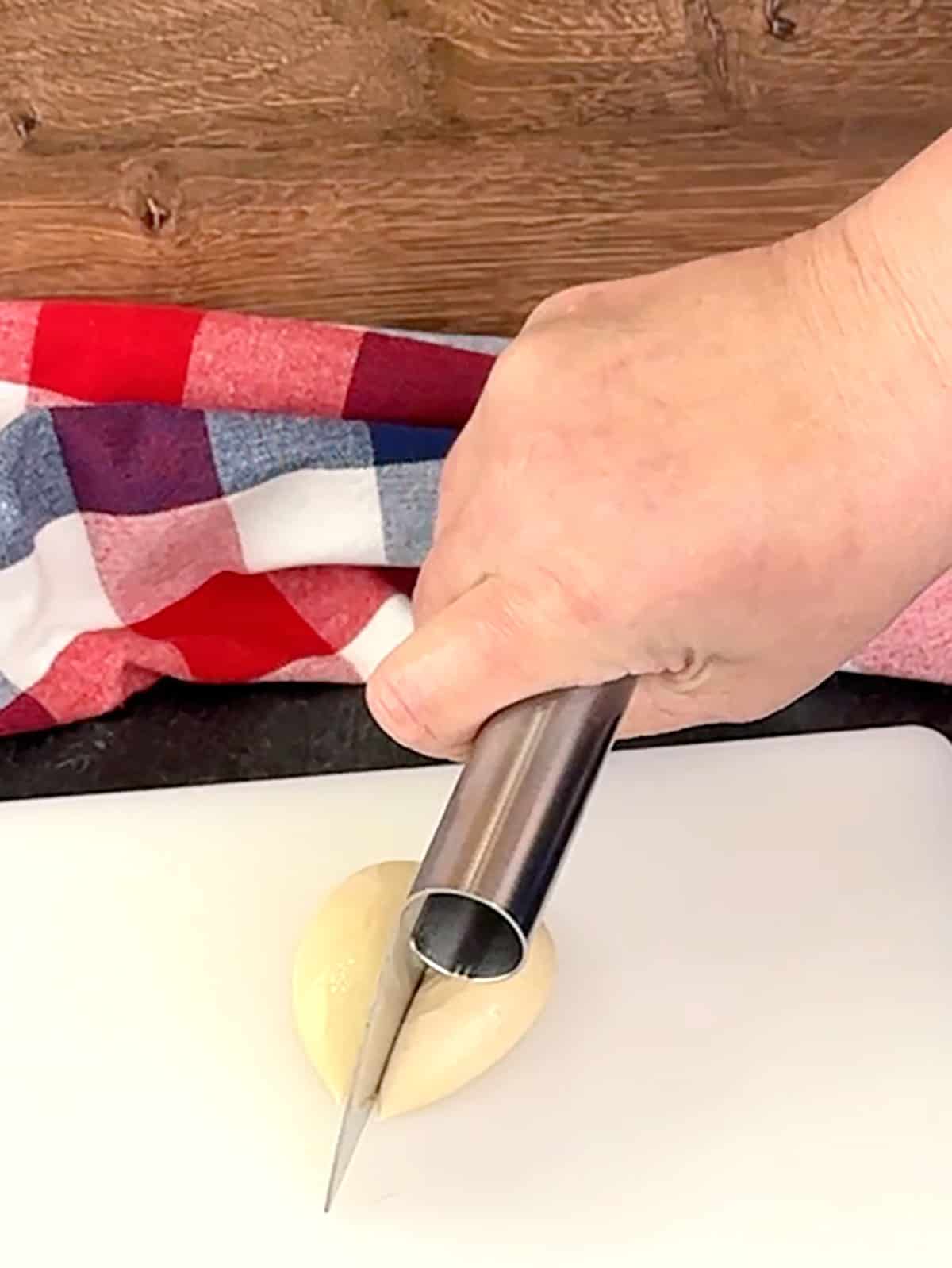 cutting dough in half