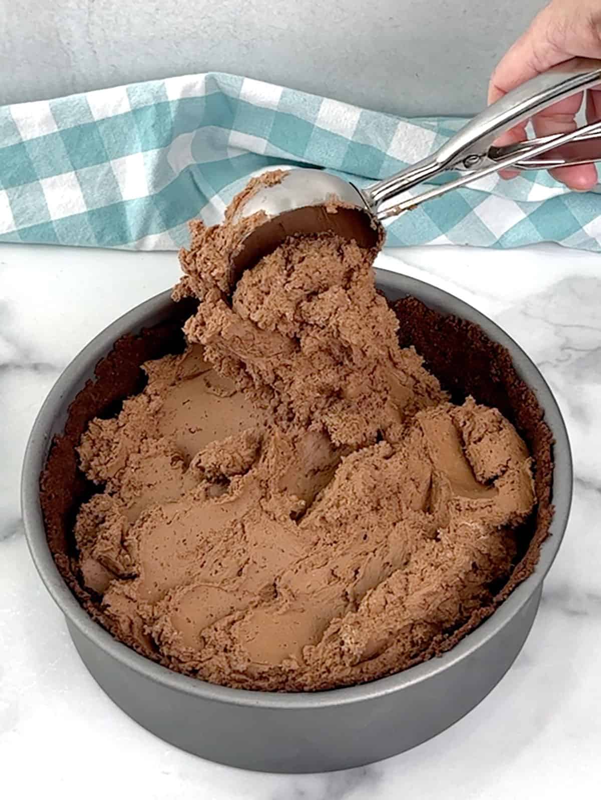 transferring filling into crust