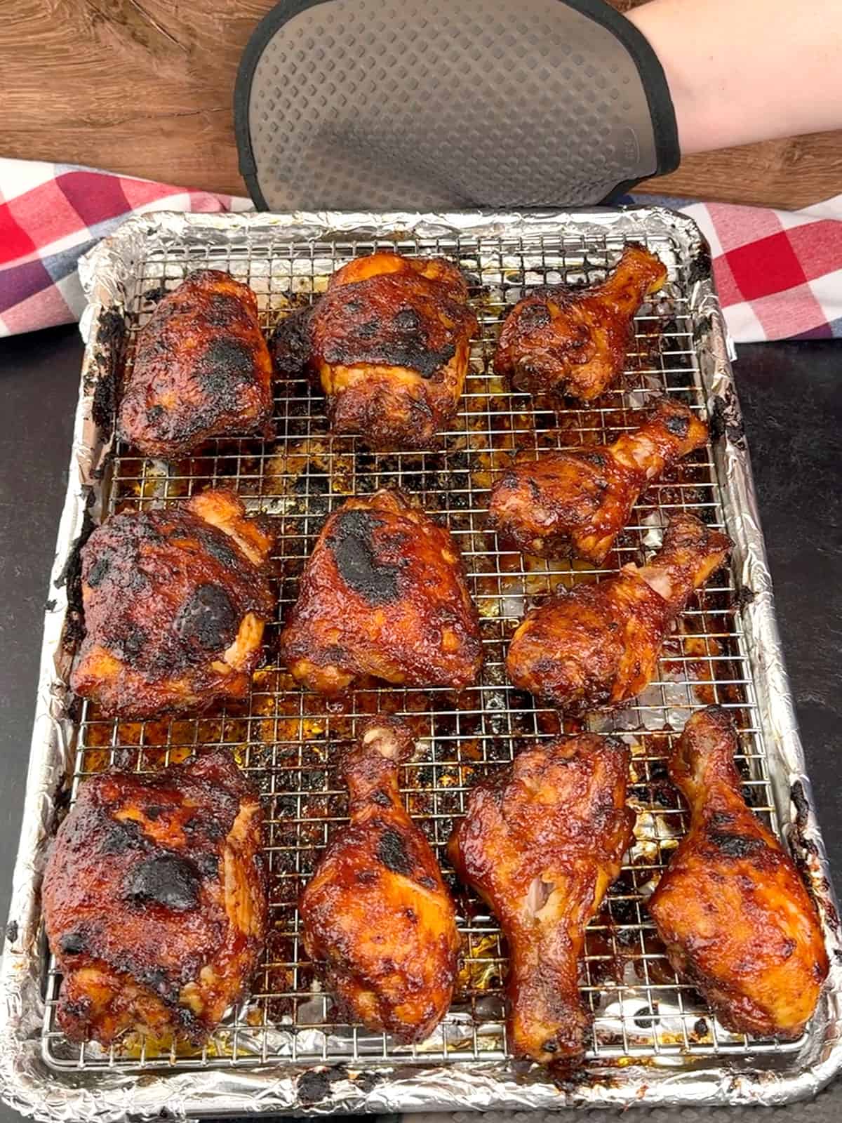 removing chicken from the oven