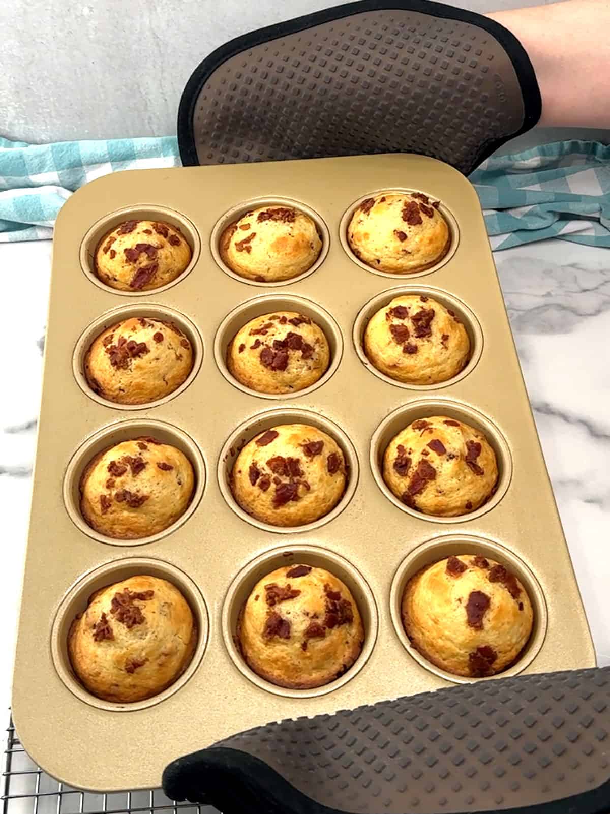 maple bacon pancake muffins out of the oven