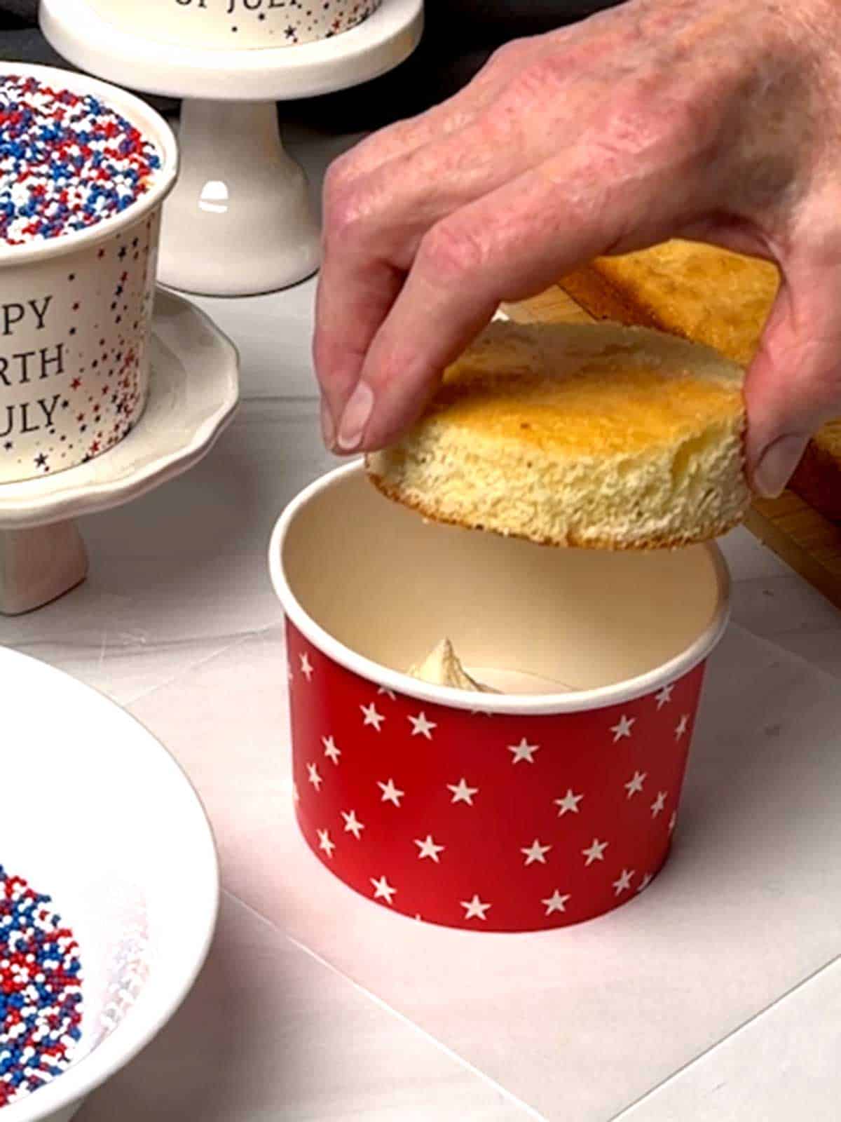 Cake round cut with a cutter.