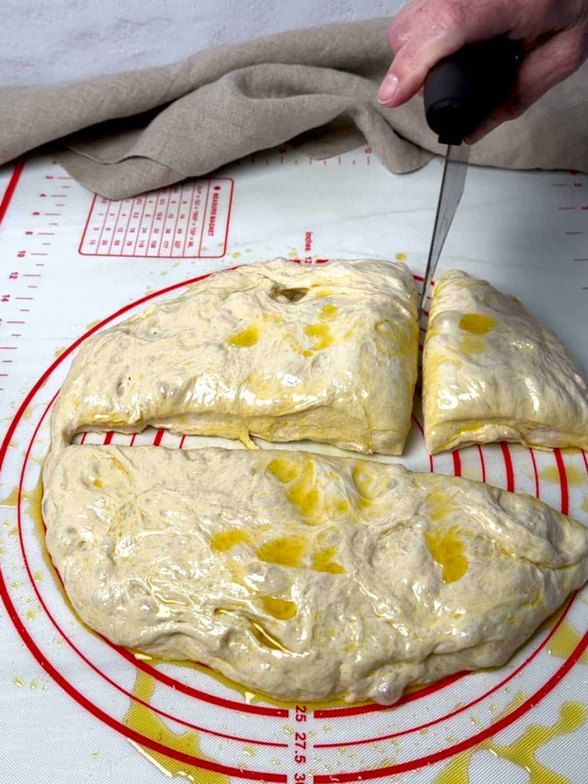 Cutting the dough.