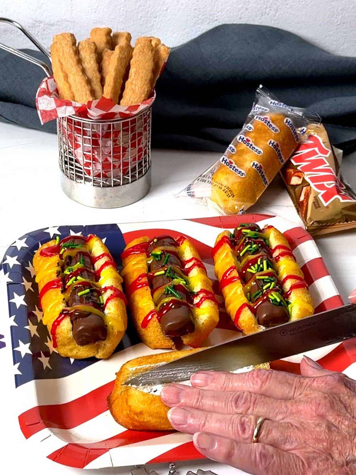 Cutting a Twinkie with a sharp knife.