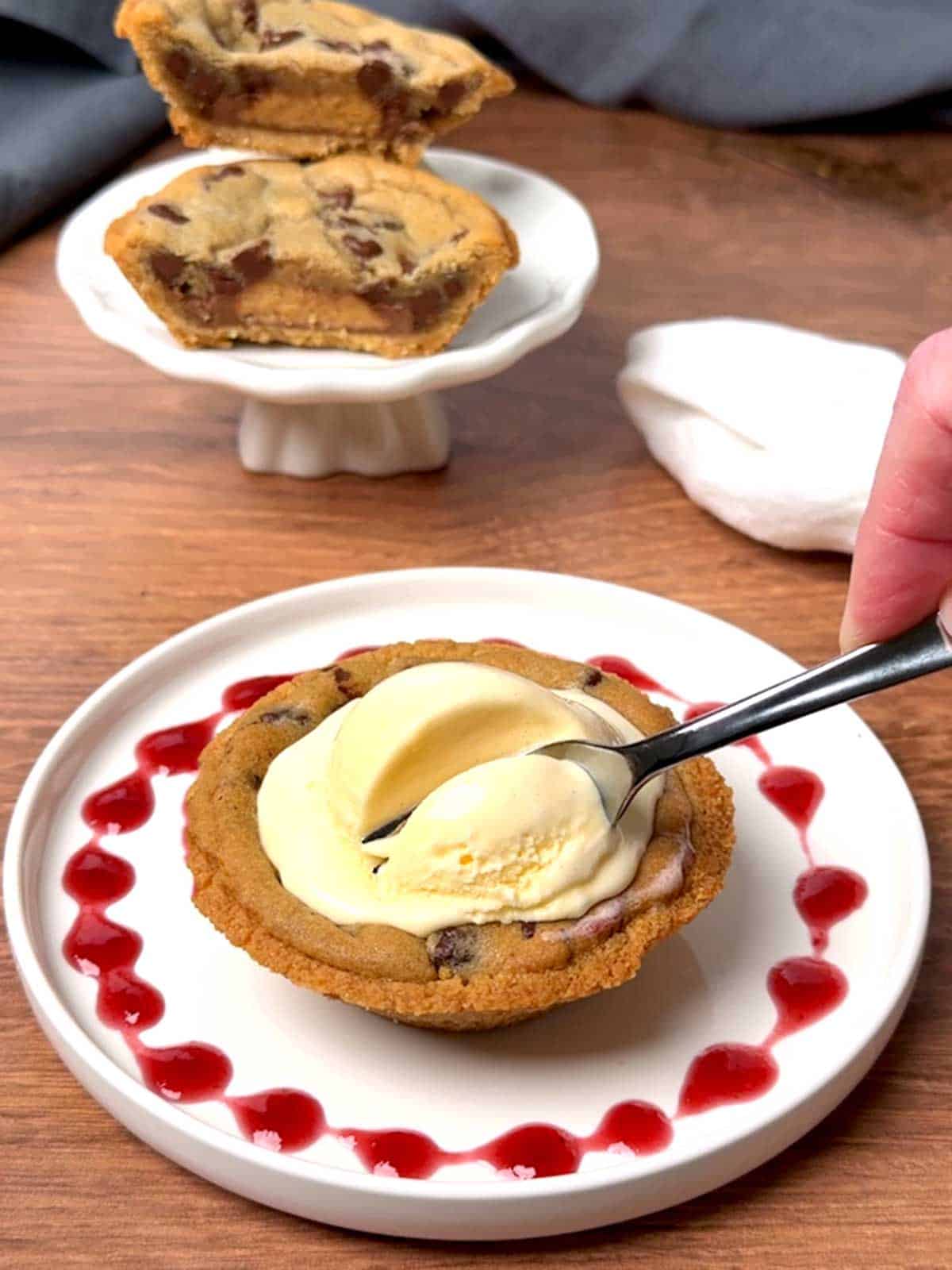 Eating the cookie pie.