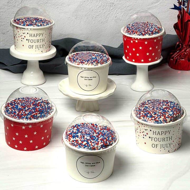 Red, white and blue dot cakes.