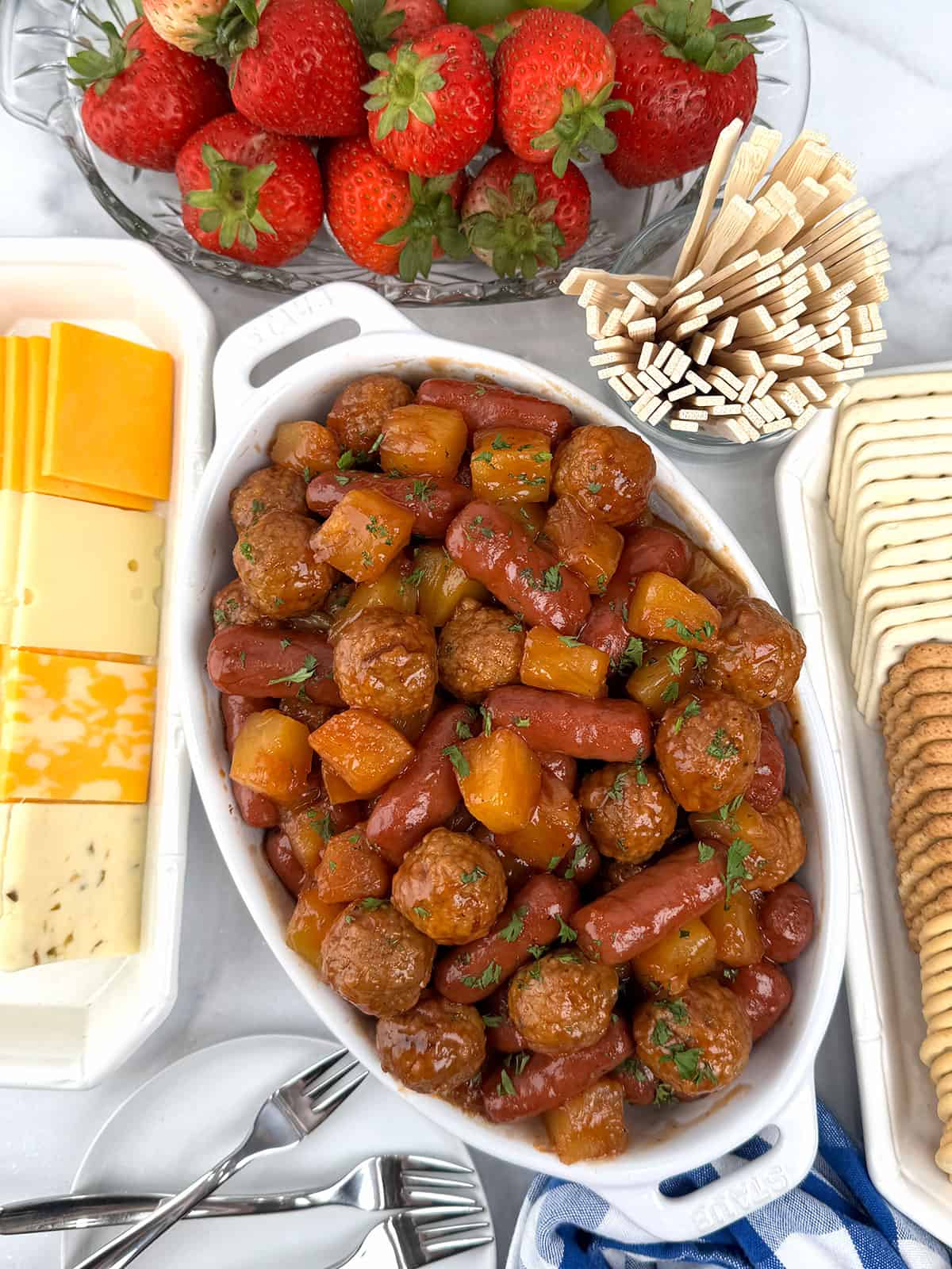 Easy Crockpot Honey Barbecue Pineapple Meatball Smokies