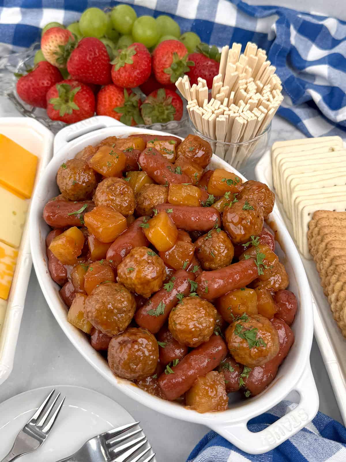 Easy Crockpot Honey Barbecue Pineapple Meatball Smokies