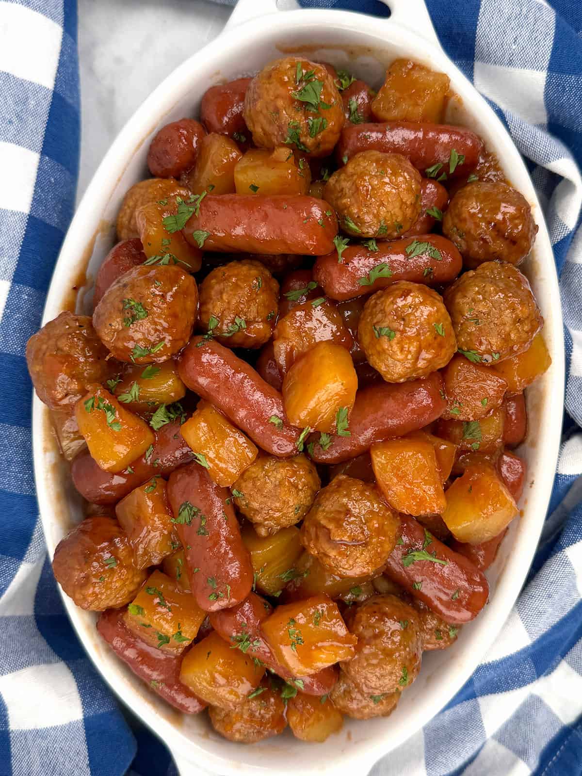 Easy Crockpot Honey Barbecue Pineapple Meatball Smokies