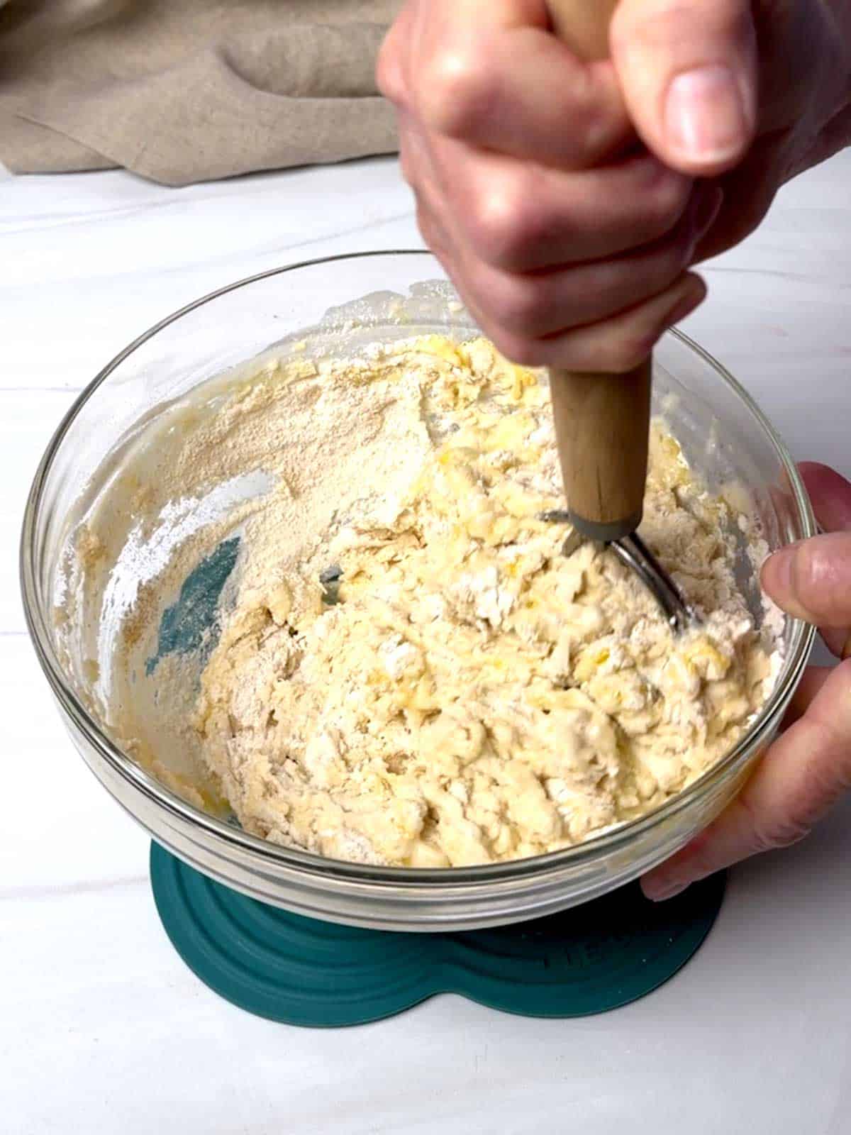 Stirring the dough.