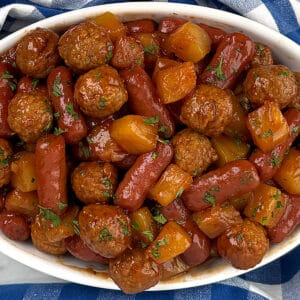 Easy Crockpot Honey Barbecue Pineapple Meatball Smokies