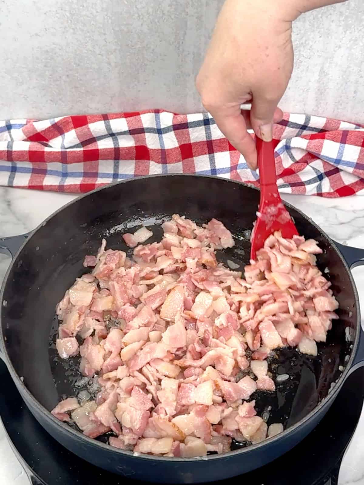 cooking bacon and onions