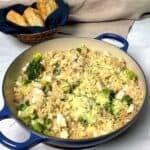 One-Pan Chicken and Rice Skillet with Broccoli and Gruyère.
