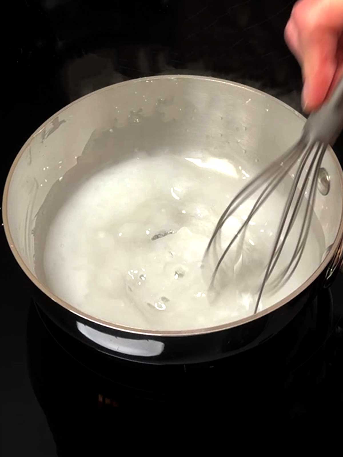 Making the cornstarch gel from water and cornstarch heated over medium heat.