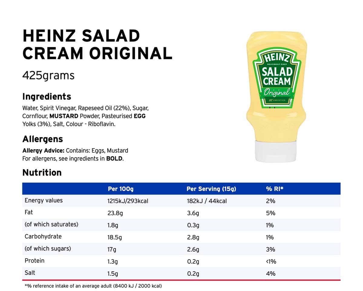 Heinz salad cream ingredients.