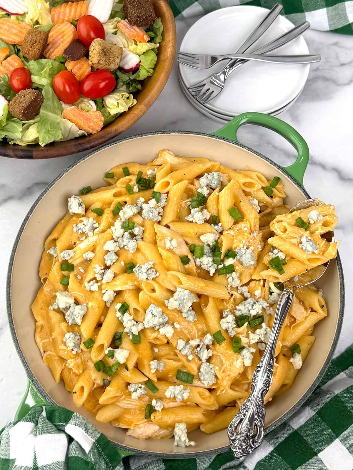 Quick and Easy One Pot Cheesy Buffalo Chicken Pasta with Rotisserie