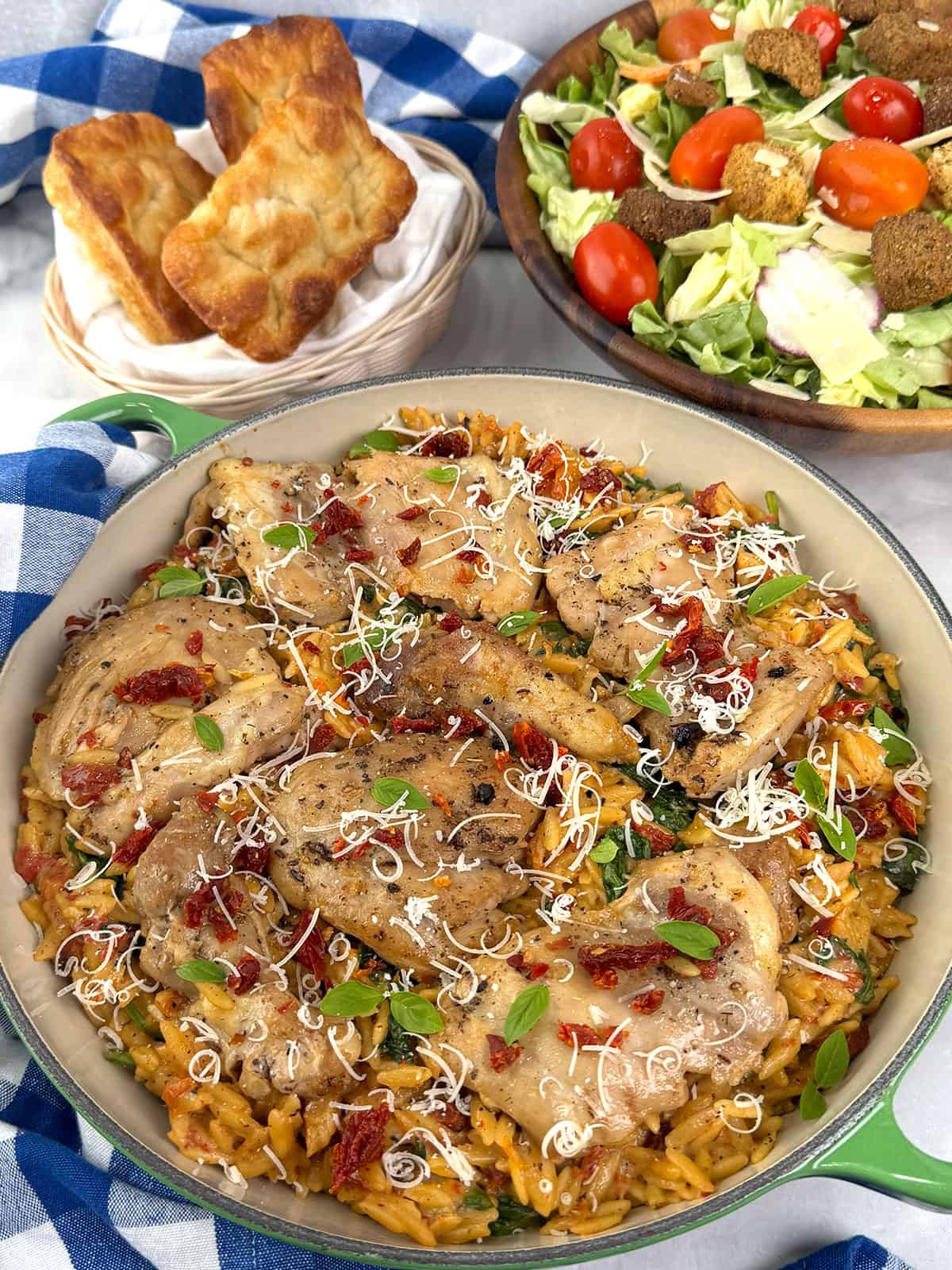 Easy One-Pan Tuscan Chicken Thighs with Orzo