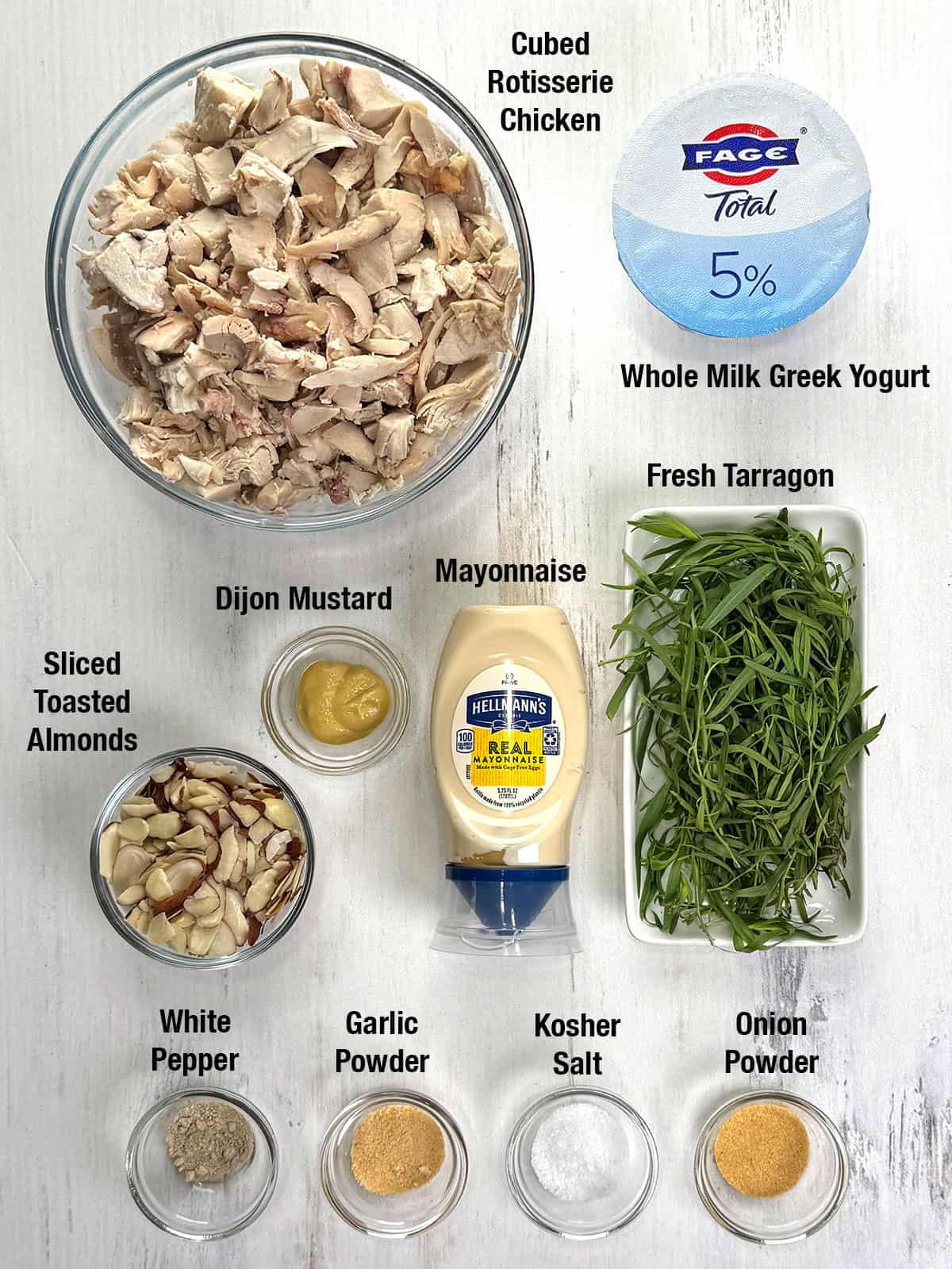 Ingredients for Easy Copycat Publix Tarragon Chicken Salad