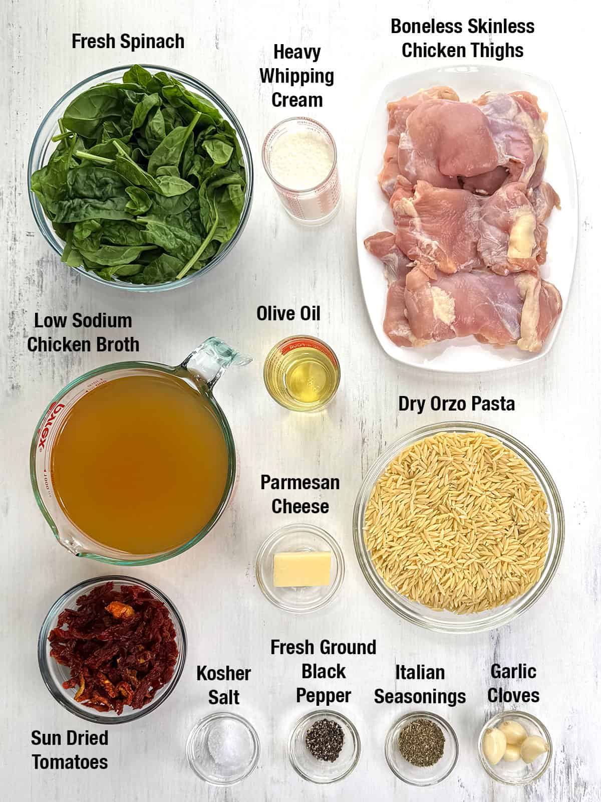 Ingredients for Easy One-Pan Tuscan Thighs Chicken with Orzo