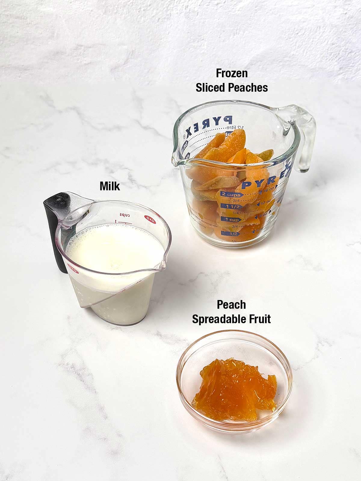 Ingredients for peach smoothie.