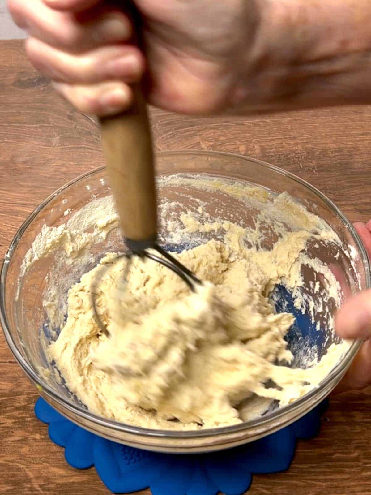 Mixing the dough for the mini focaccia loaves.