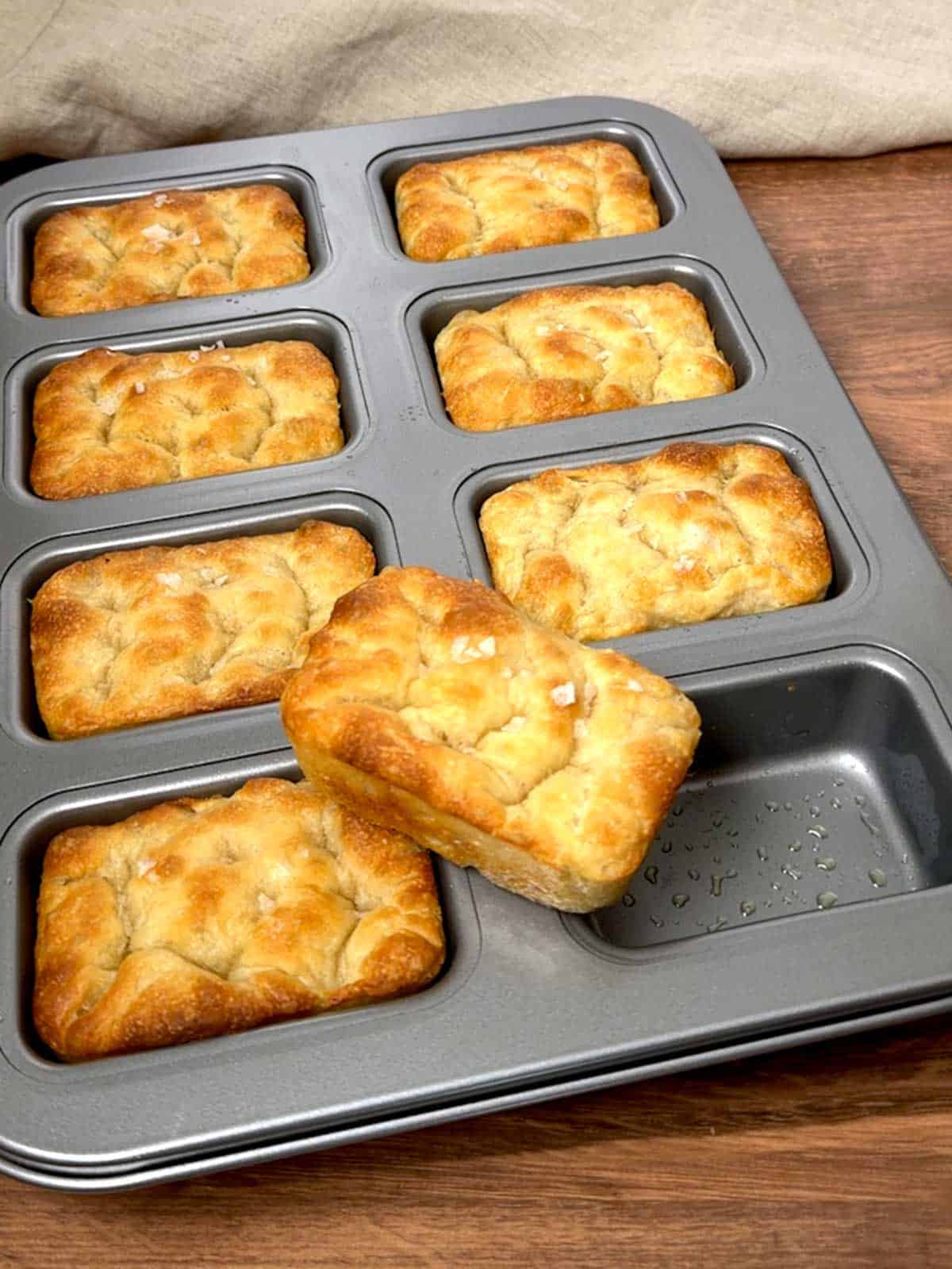 Mini focaccia loaf out of the pan.