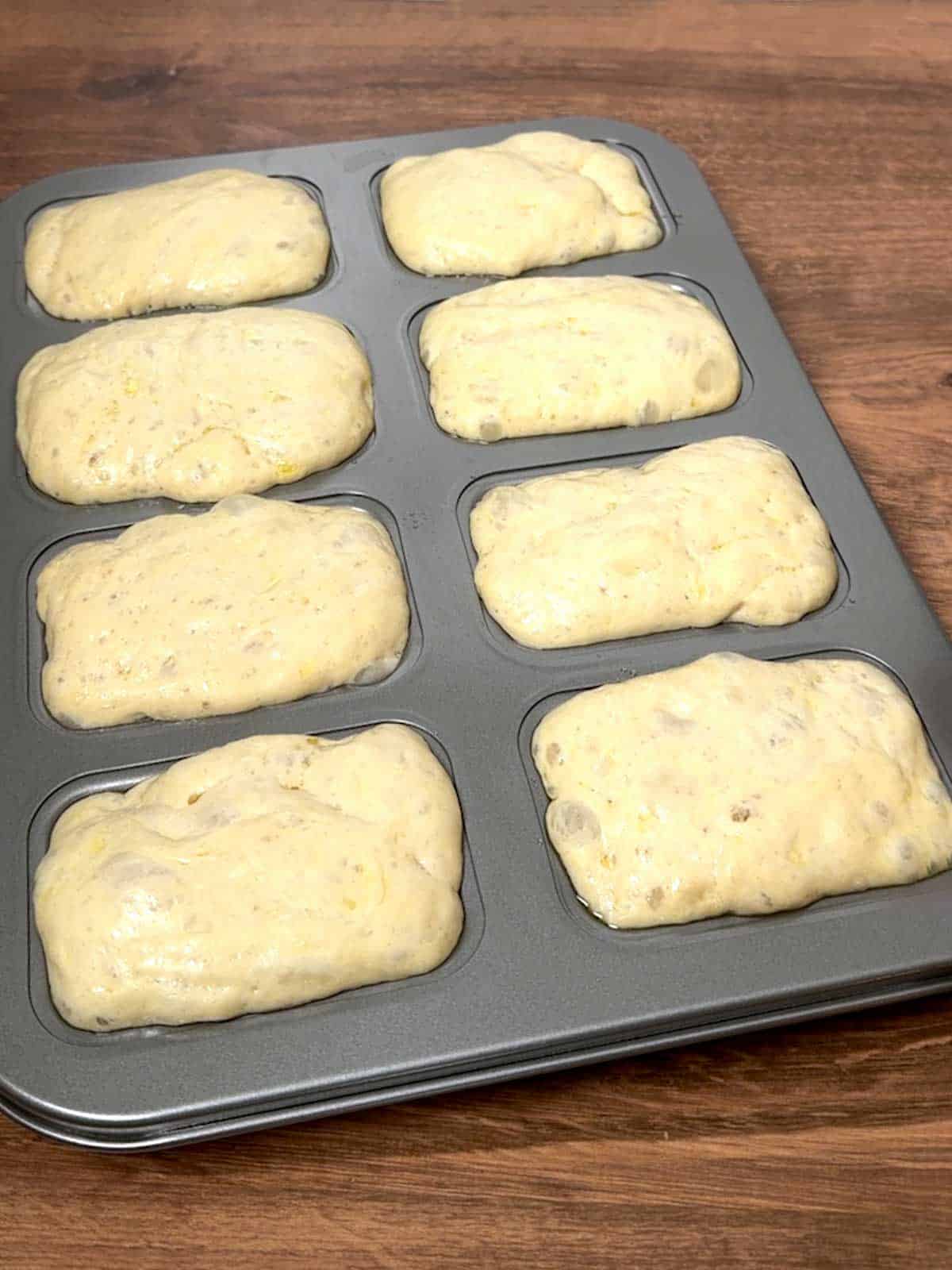 Risen dough in the pan.