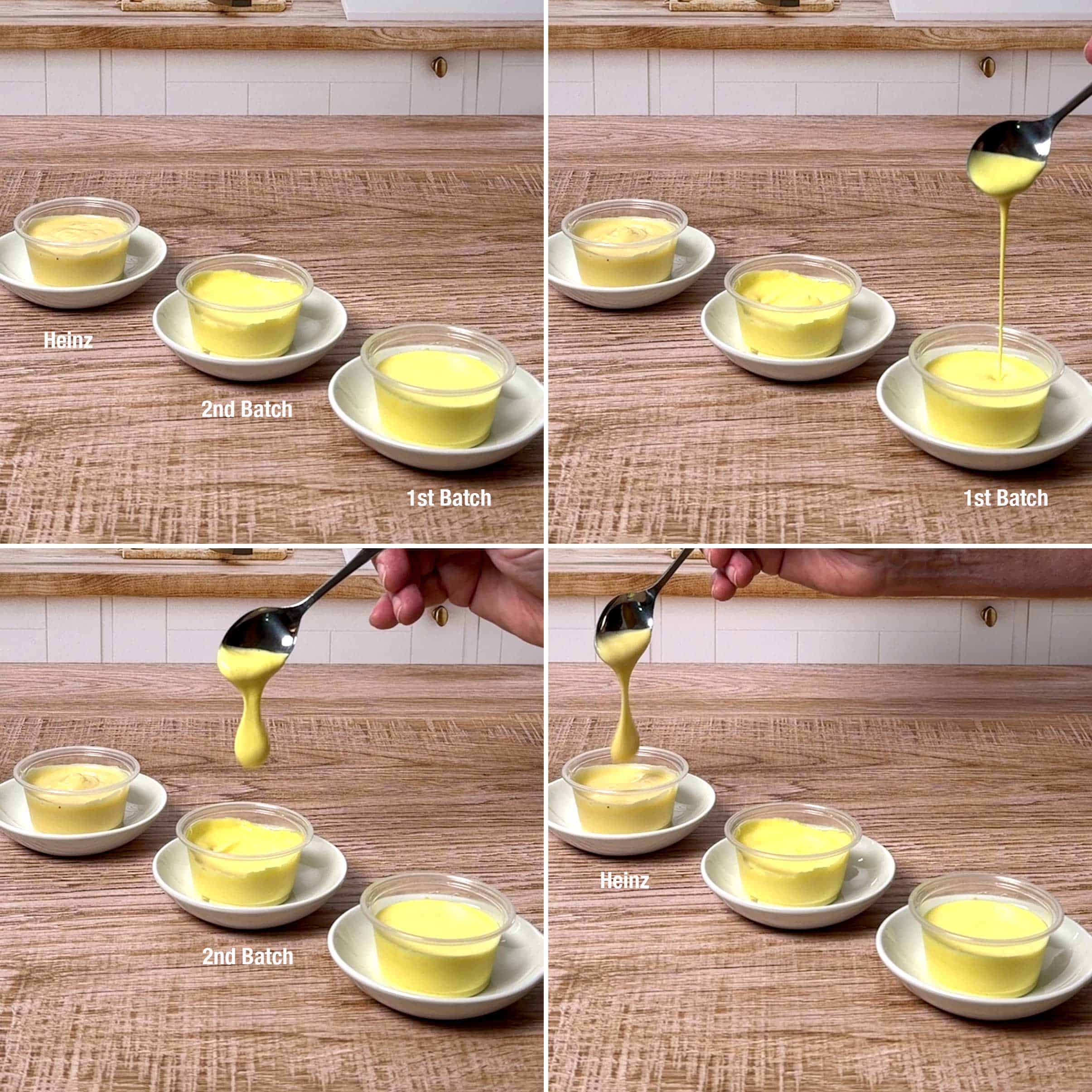 Comparing the first, and second batches to Heinz Salad Cream