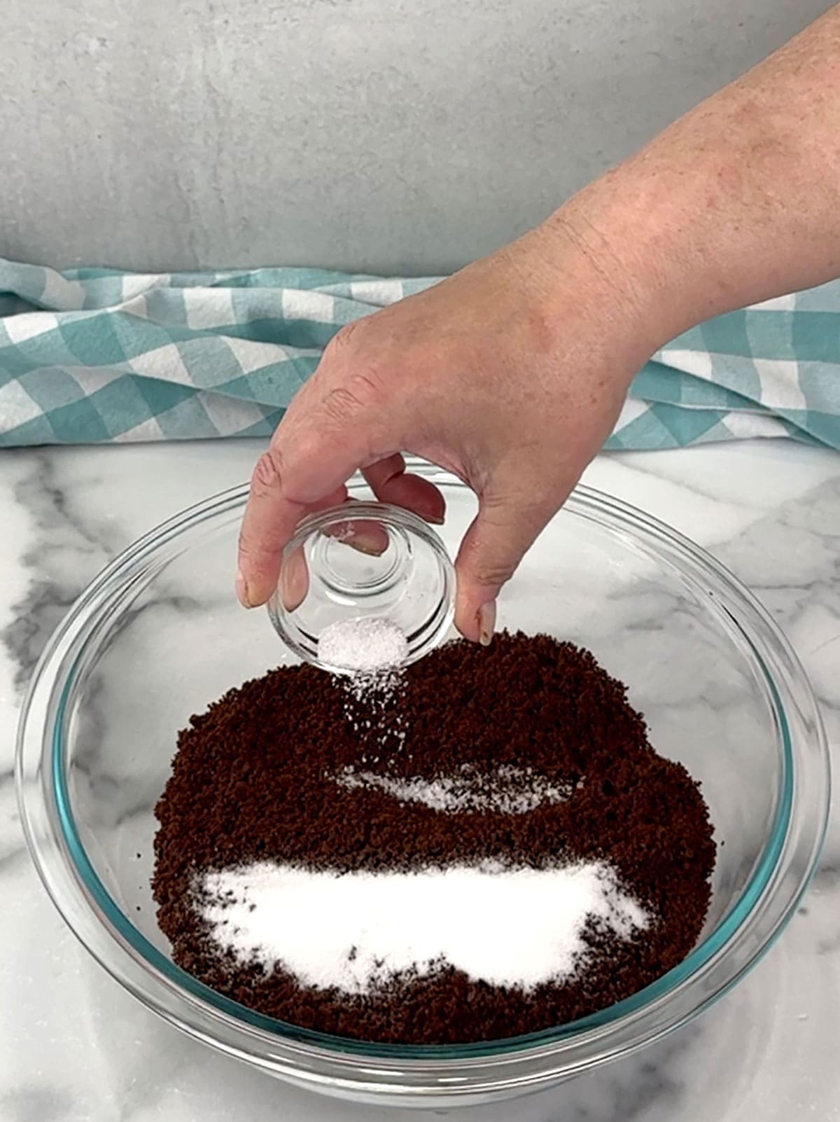 adding salt and sugar to processed crumbs