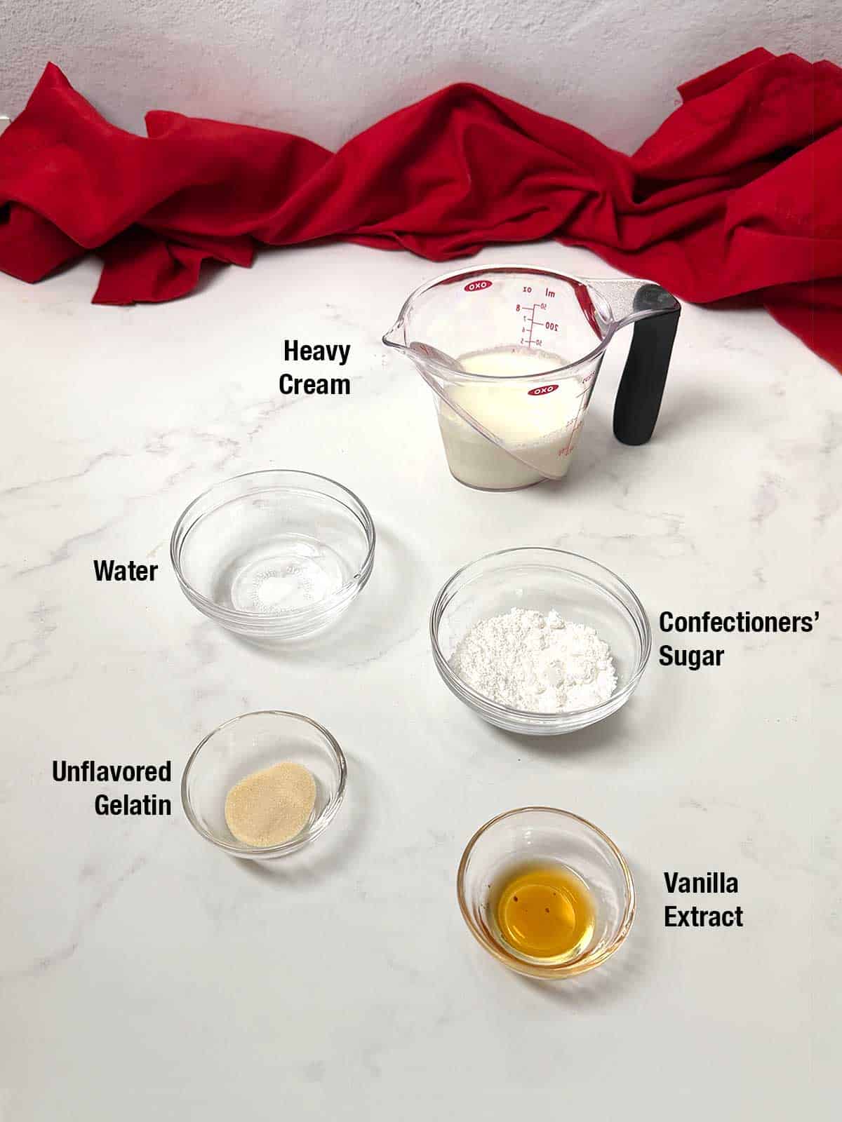 Ingredients for stabilized whipped cream.