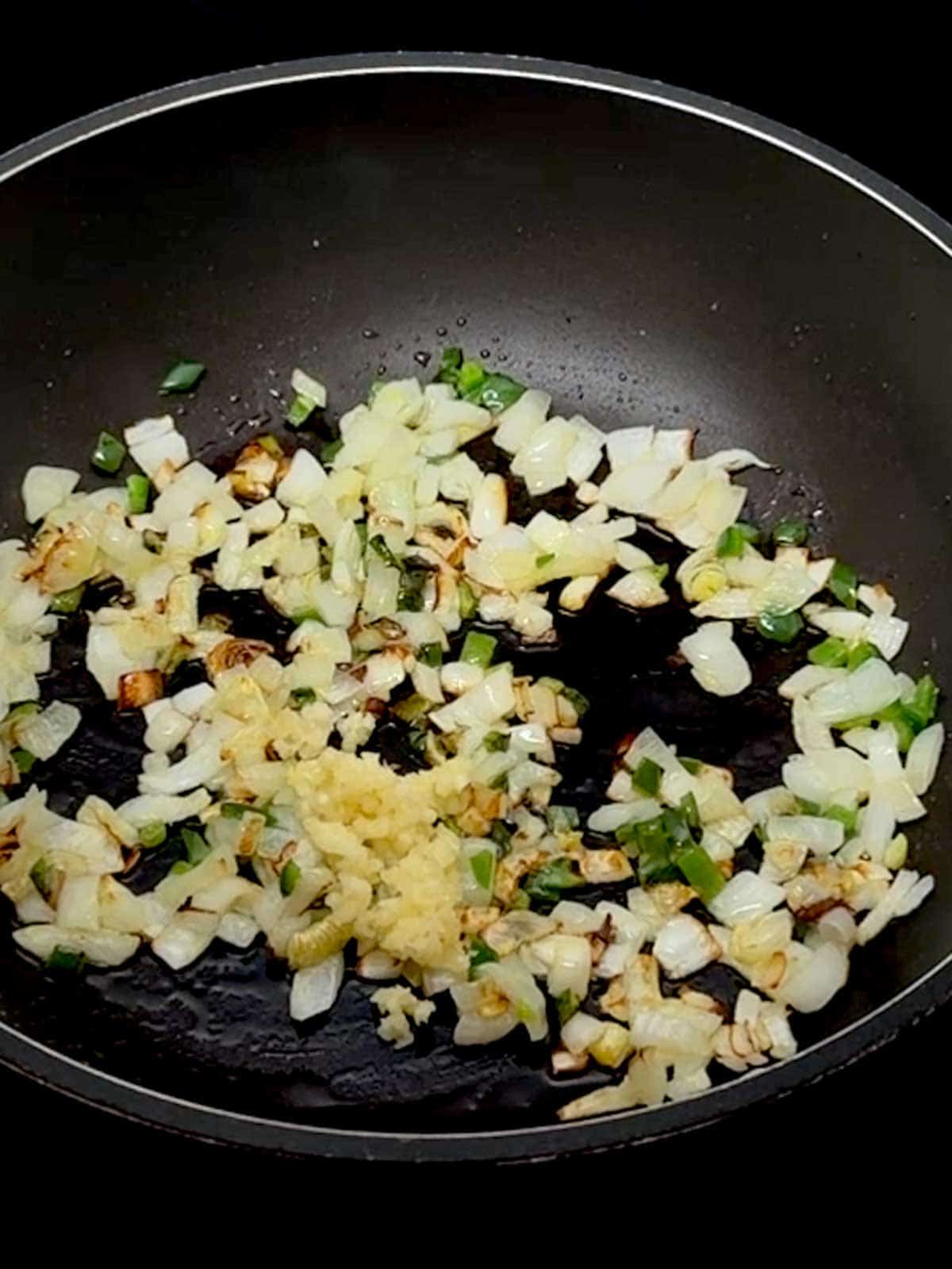 Garlic was added to the onions and jalapeños.