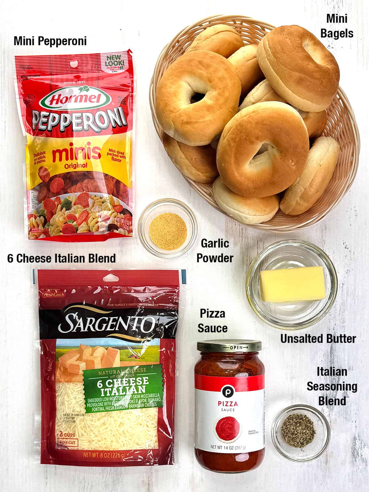 Ingredients for Quick and Easy Mini Pizza Bagels