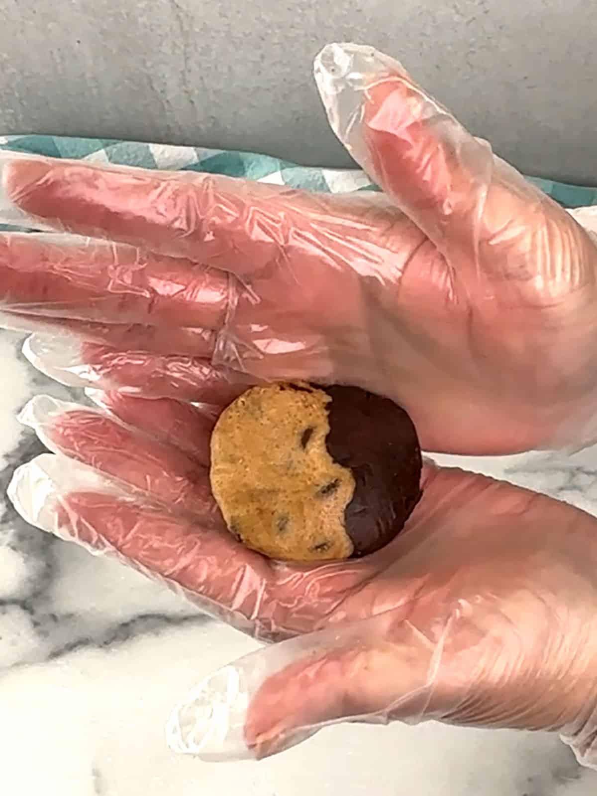 pressing dough into disk