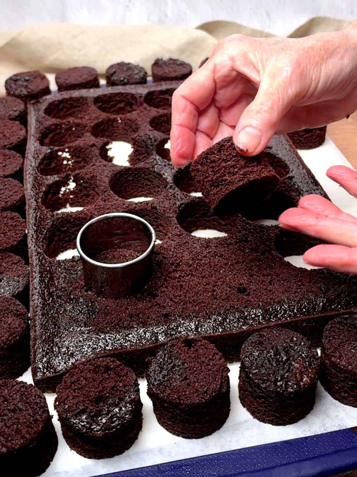 Cutting cake rounds from the cake.