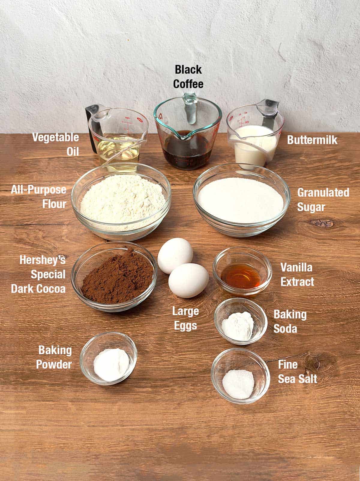 Ingredients for the chocolate cake.